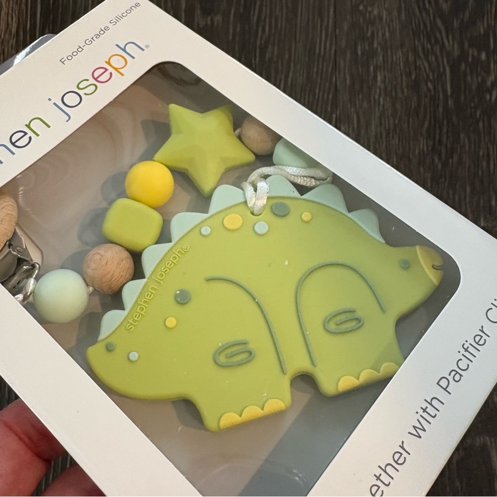 Stephen Joseph Dinosaur Silicone Teether with Pacifier Clip - Picture 4 of 6